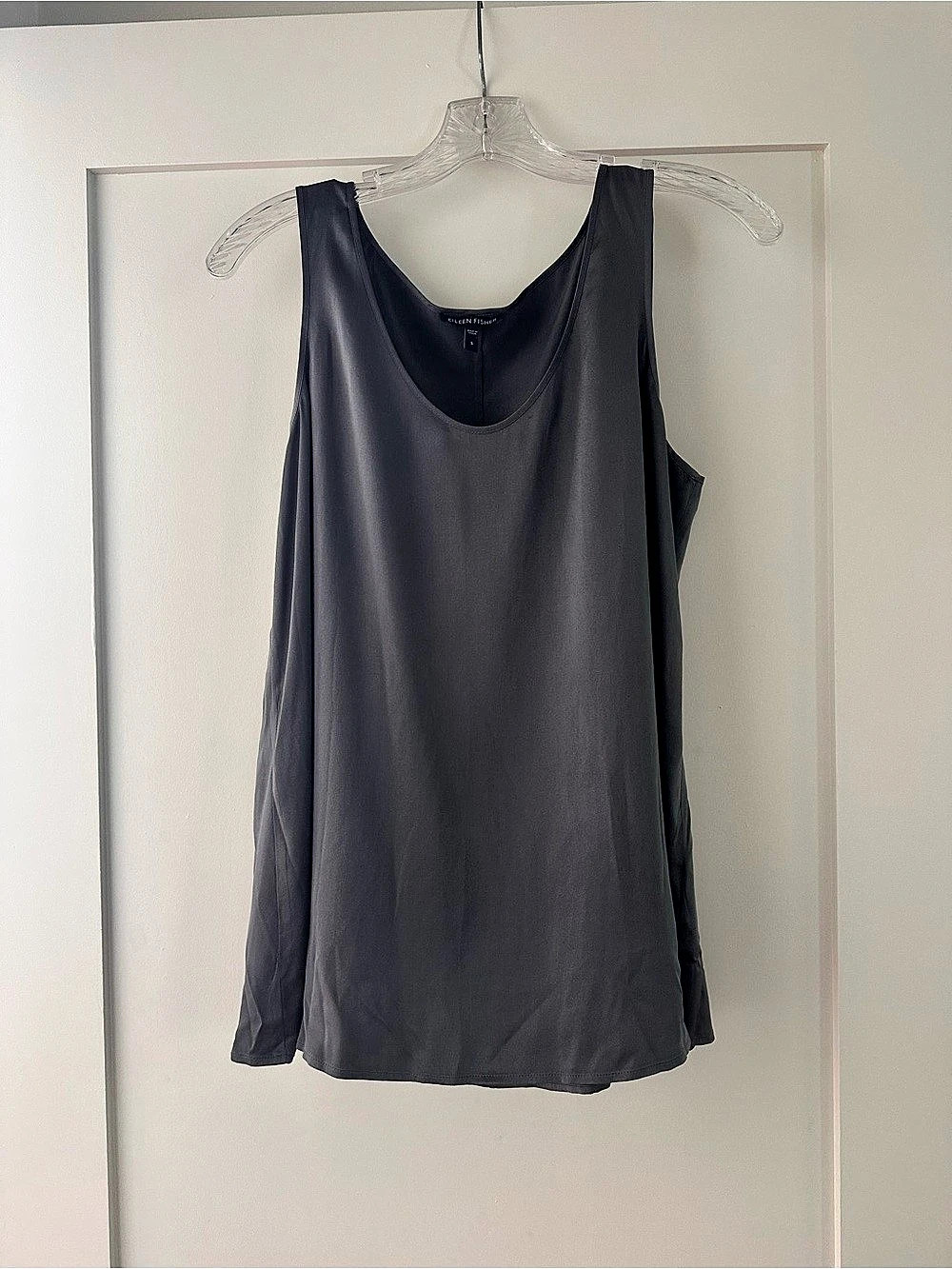 Eileen Fisher Stretch Silk Scoop Neck Tank in Gray